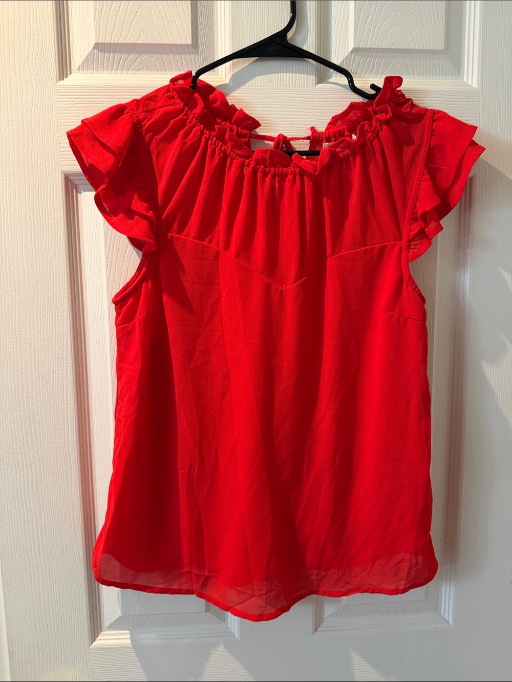 Women’s Red Ruffle Neck Sleeveless Top